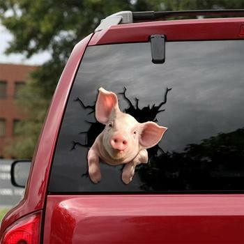 Adesivos de parede animais realistas criativos, Adesivos exclusivos do porco, Decoração especial engraçada do carro, Simulação 3D Buraco quebrado, Efeitos reais