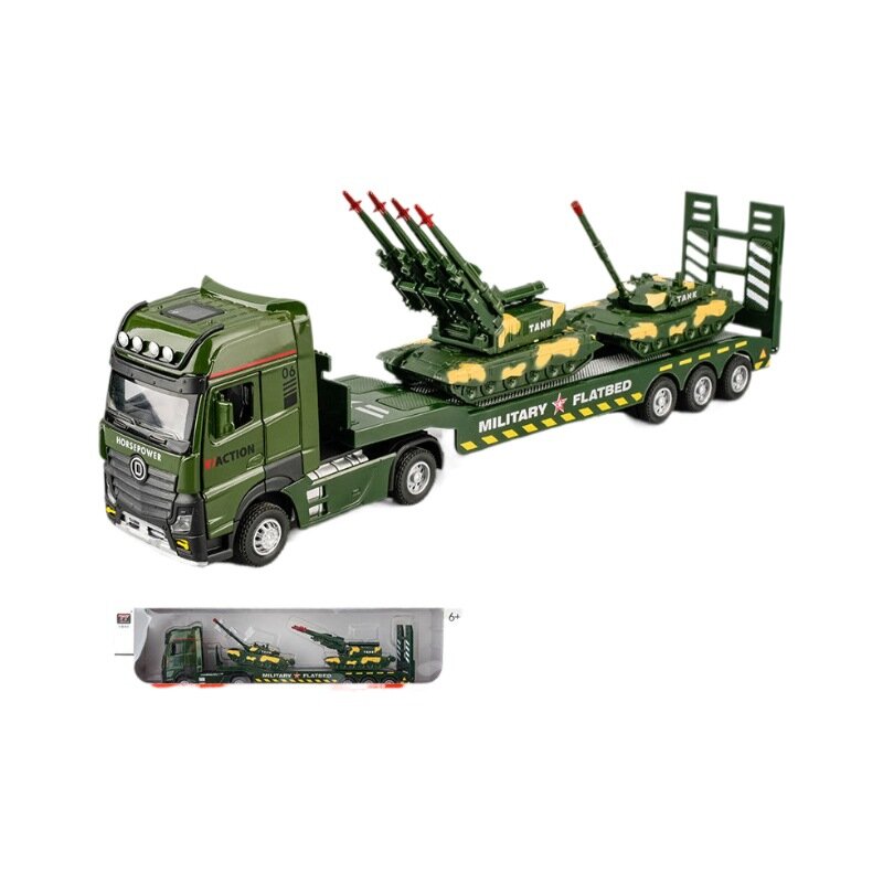 1: 50 model kendaraan transportasi flatbed militer, mainan trailer tank, mainan kotak hadiah kemasan asli, grosir
