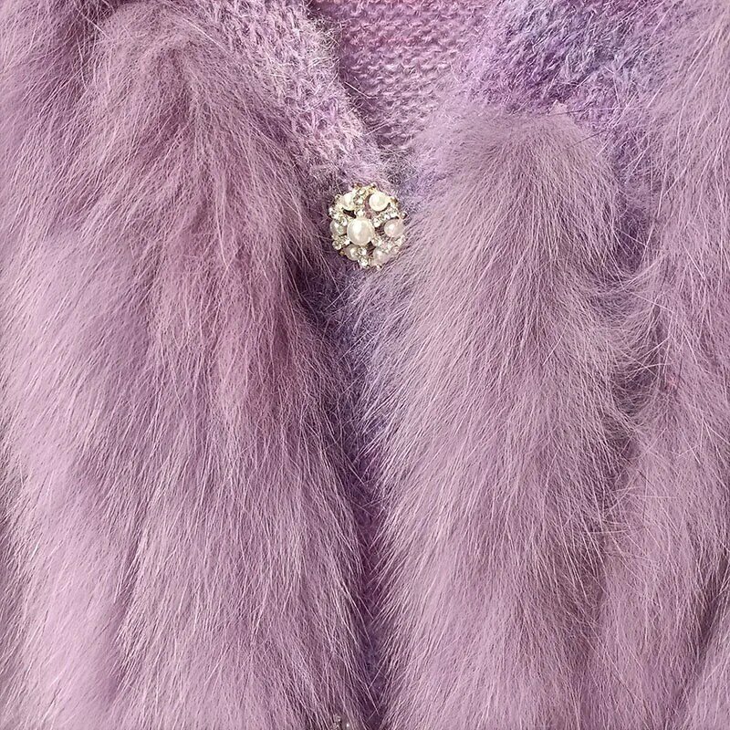 Cardigan à manches longues avec vraie fourrure de renard pour femme, manteau chaud avec bouton, veste de luxe, mode automne, 2023