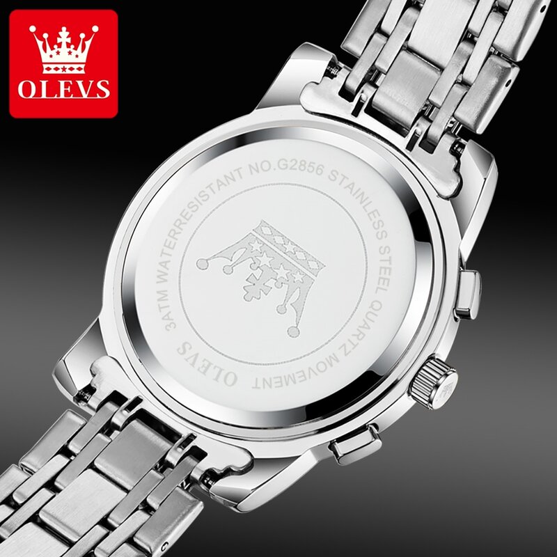 OLEVS-reloj de cuarzo con correa de acero inoxidable para hombre, cronógrafo de pulsera resistente al agua, fase lunar, marca de lujo Original