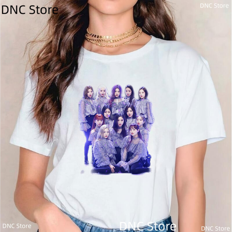 Loona feminina com estampa gráfica de metal, camiseta feminina, top feminino, cantora de música coreana, tendência da moda, 00s, verão