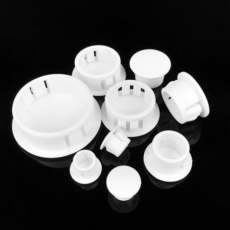 Tapas de plástico redondas para muebles, tapa de orificio de tornillo, insertos de tubo, tapón de 5mm, 6, 7, 8, 9, 10 a 50mm, color blanco y negro, 10 unidades