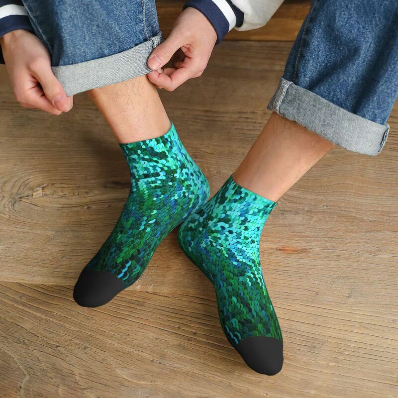 Green Sequins Ankle Socks Male Mens Women Winter Stockings Hip Hop