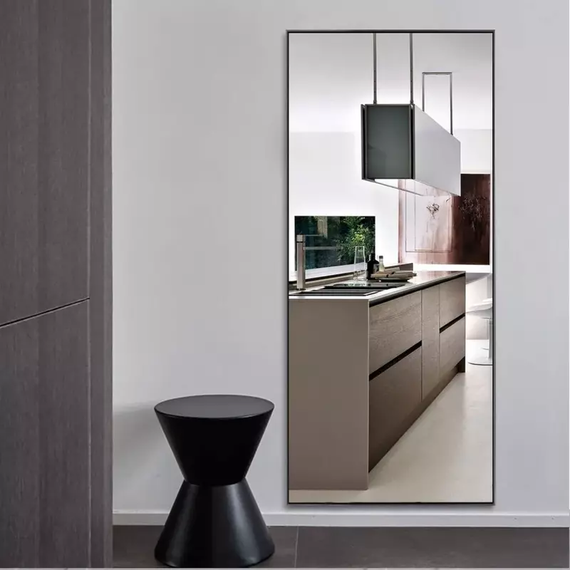 Wall Mirror Full Length Wall-Mounted Hanging Black Bathroom for Rectangular Bedroom Living Room Horizontal/Aluminum Alloy Frame