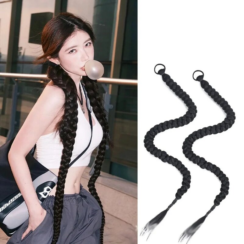 Synthetic Ponytail Braid Oblique Fringe Bangs Hair Extensions Braided Ponytail Black Hairpieces Korean Stage Party Look