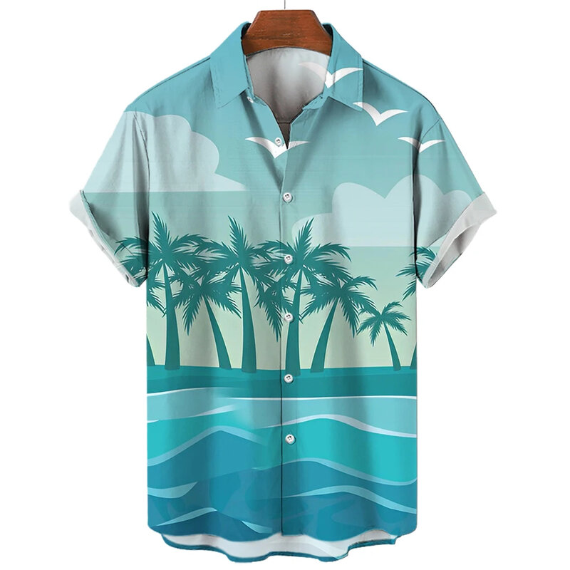 Camisa de manga corta con estampado de palmeras para hombre y mujer, camisa con botones, top de moda, Verano
