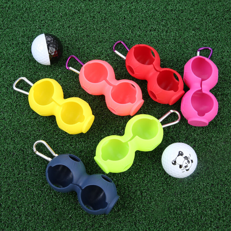 Golf Ball Silicone Sleeve Capa Protetora, Bag Holder, Mosquetão para Bolas de 46mm, Acessórios de golfe, Fácil de transportar, Double Holes