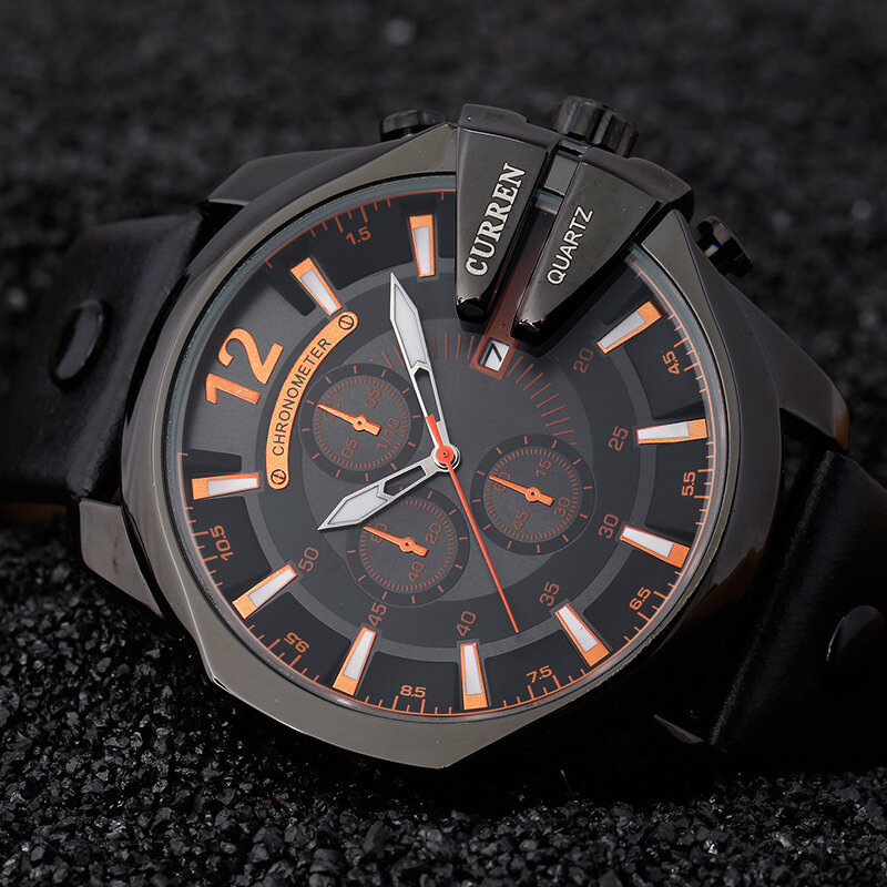 Curren Mens Watches Top Brand Luxury Gold Big Dial Man Quartz Watch Leather Strap Outdoor Casual Sport Wristwatch Male Clock
