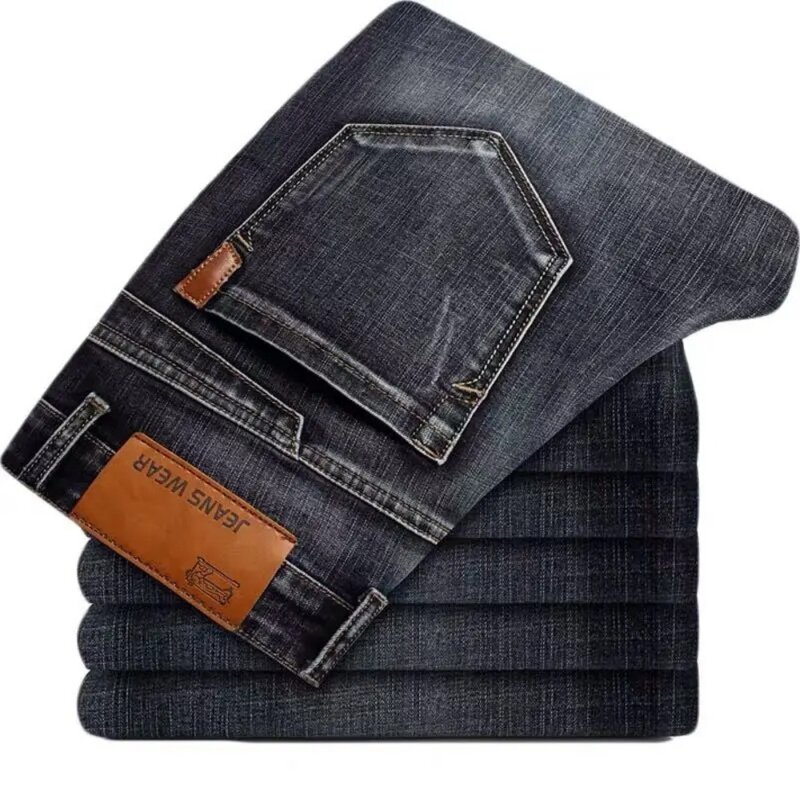 Pantalones vaqueros de negocios para hombre, Jeans informales, elásticos, clásicos, azul y negro, ropa de marca, 2024