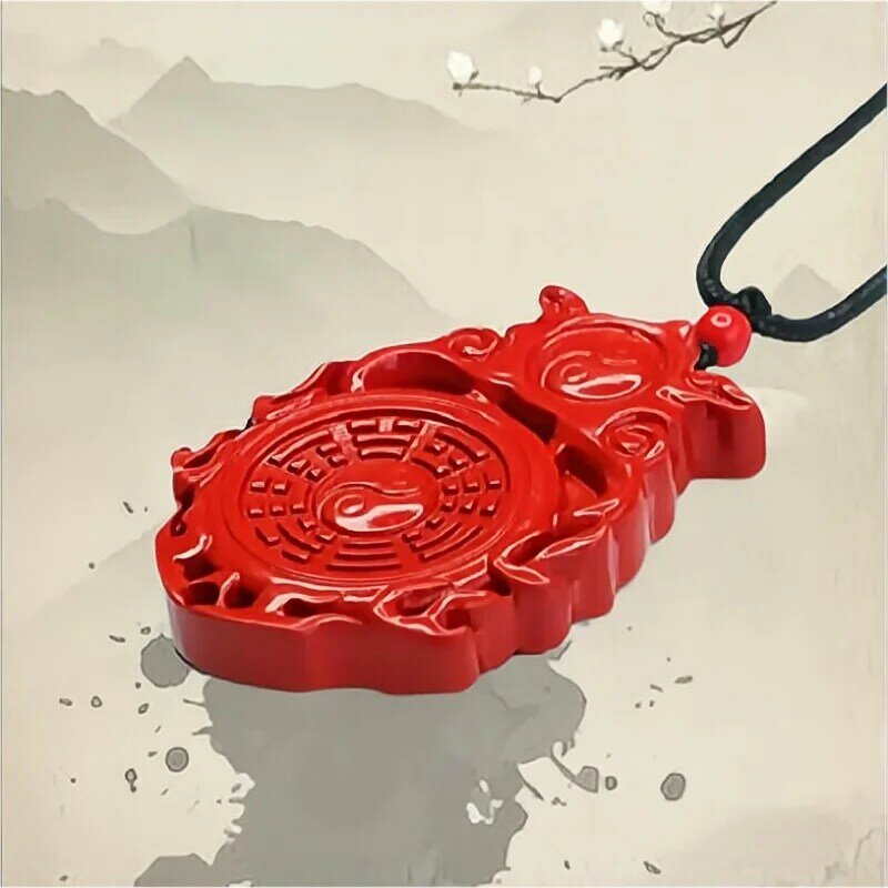Natural Cinnabar Pendant Genuine Red Sand Taiji Gossip Pendant Necklace Taoist Five Elements Elephant Necklace Eight Diagrams Br