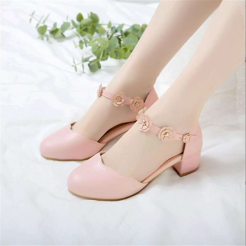 Children Girls High Heel Shoes Kids Sandals Lolita Mary Janes Shoes Sweet Bowknot Princess Party Dress Wedding Shoes Size 28-43