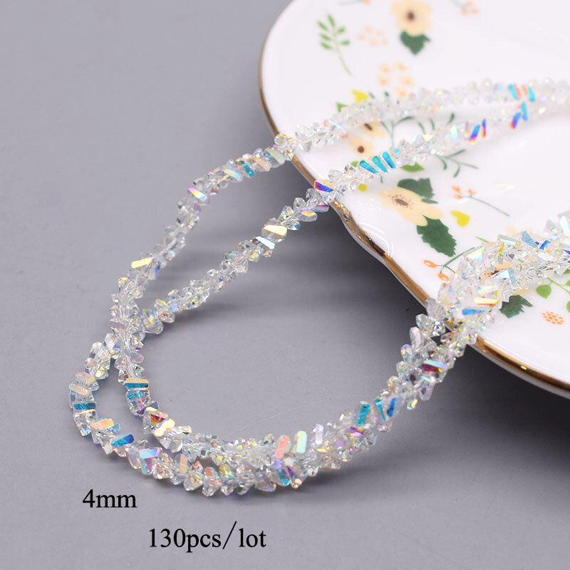 4mm 130 buah kualitas tinggi segitiga kristal kaca manik-manik berkilau warna manik-manik longgar untuk membuat perhiasan DIY anting kalung