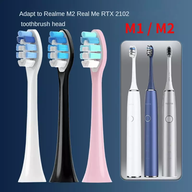 12 buah kepala pengganti sikat gigi asli untuk Realme M2 / M1 Realme Rtx2102 kepala sikat gigi RMH2012 putih, hitam, jembatan merah muda