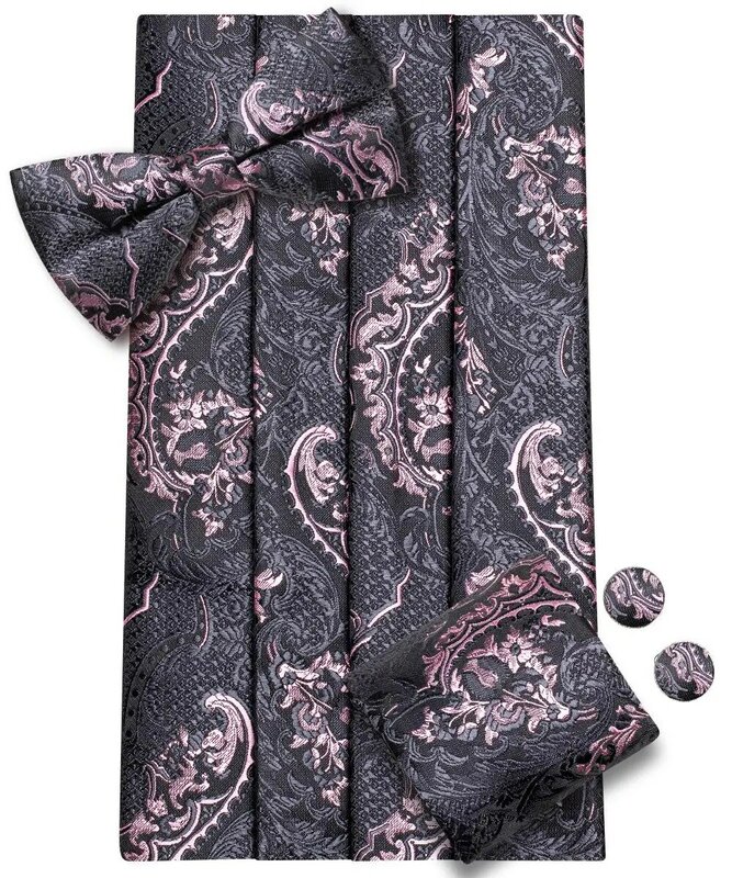 Hi-Tie-Conjunto de pajarita de diseñador de lujo para hombre, corsé de esmoquin Formal, cinturón elástico para boda, Cachemira, rosa y gris
