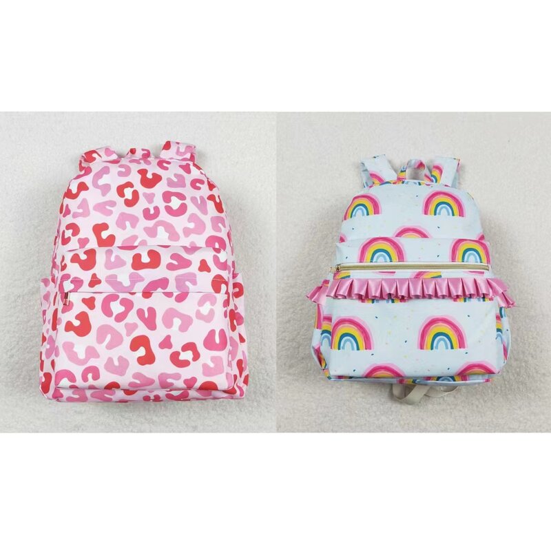 Mochila arco-íris e leopardo para bebê, bolsa de escola portátil, mochila ao ar livre para crianças, boutique infantil, atacado