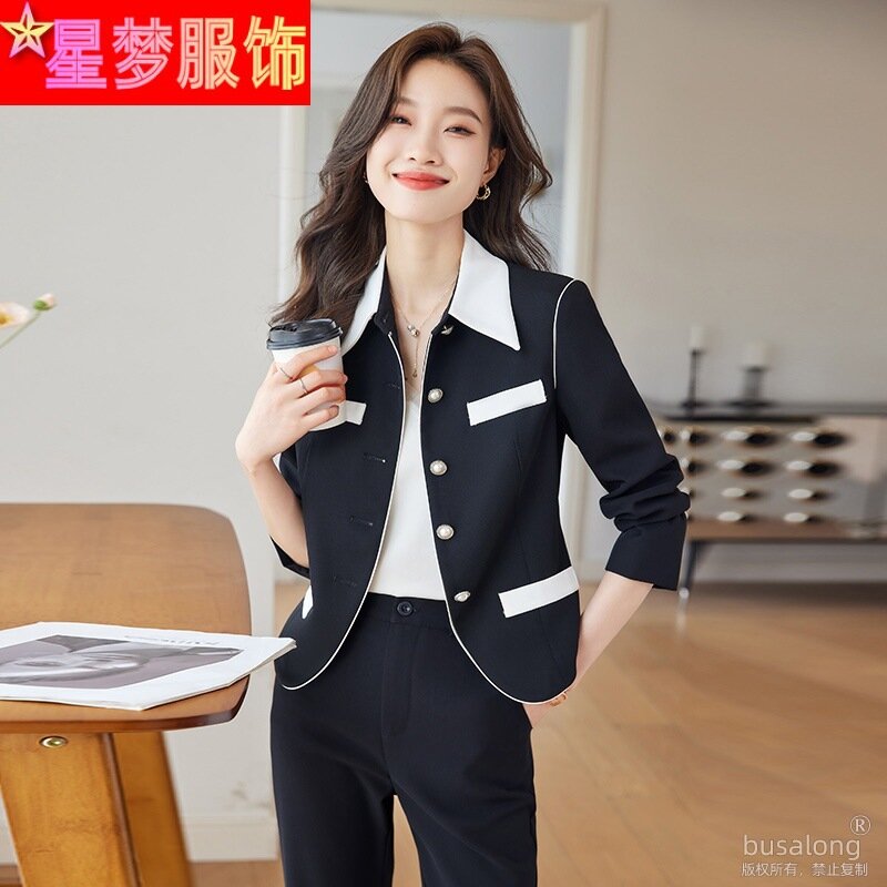 Autunno 2023 stile coreano Blogger indossare cappotto di colore a contrasto semplice squisito corto grazioso e alla moda pantaloni Casual da donna Sui