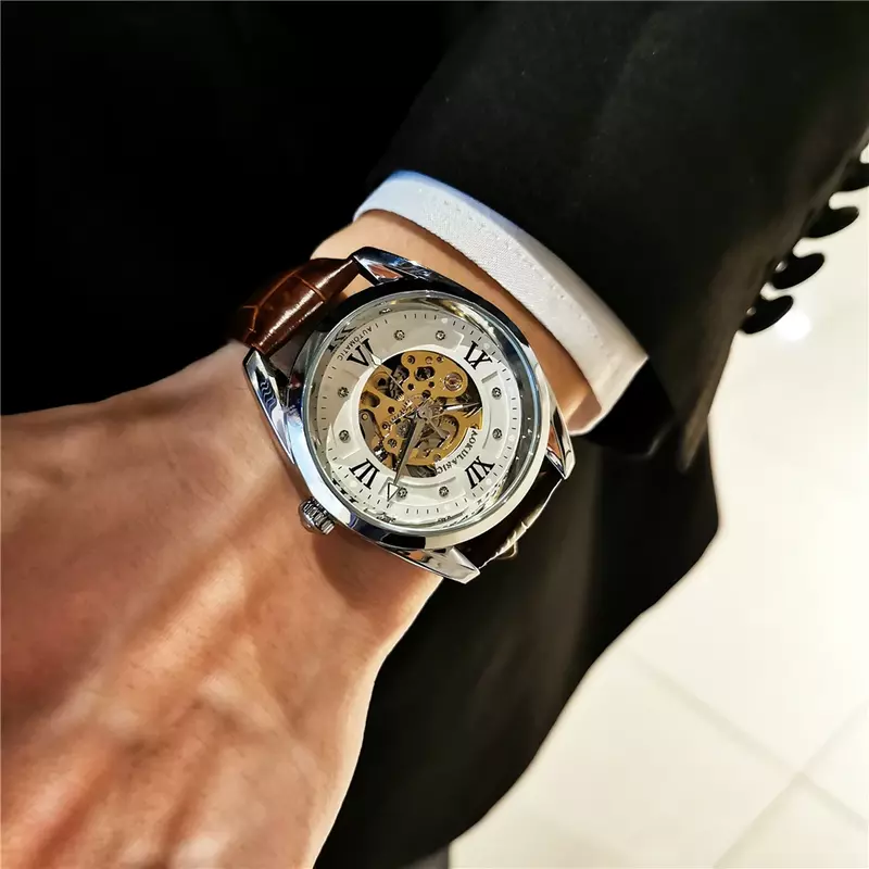 AOKULASIC 2023 New Automatic Watch Male Luxury Business Mechanical Watches Mens Hollow Out Luminous Wristwatch Relogio Masculino