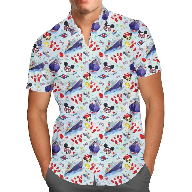 Гавайская рубашка круиз Диснея, Мужская притягательная Мужская рубашка DCL на пуговицах с коротким рукавом, модная гавайская рубашка Disney с Микки