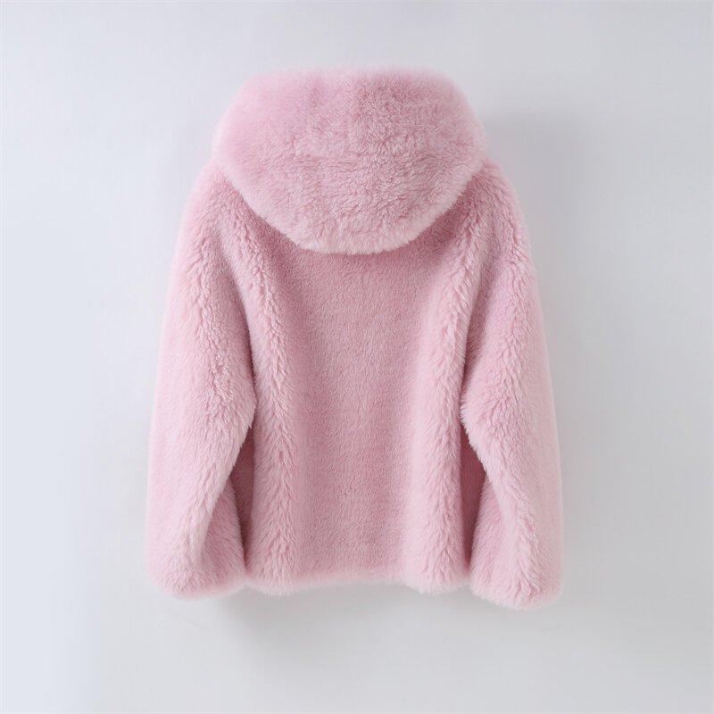 Chaqueta corta informal de lana auténtica para mujer, abrigo cálido de invierno con forro de poliéster, H2386