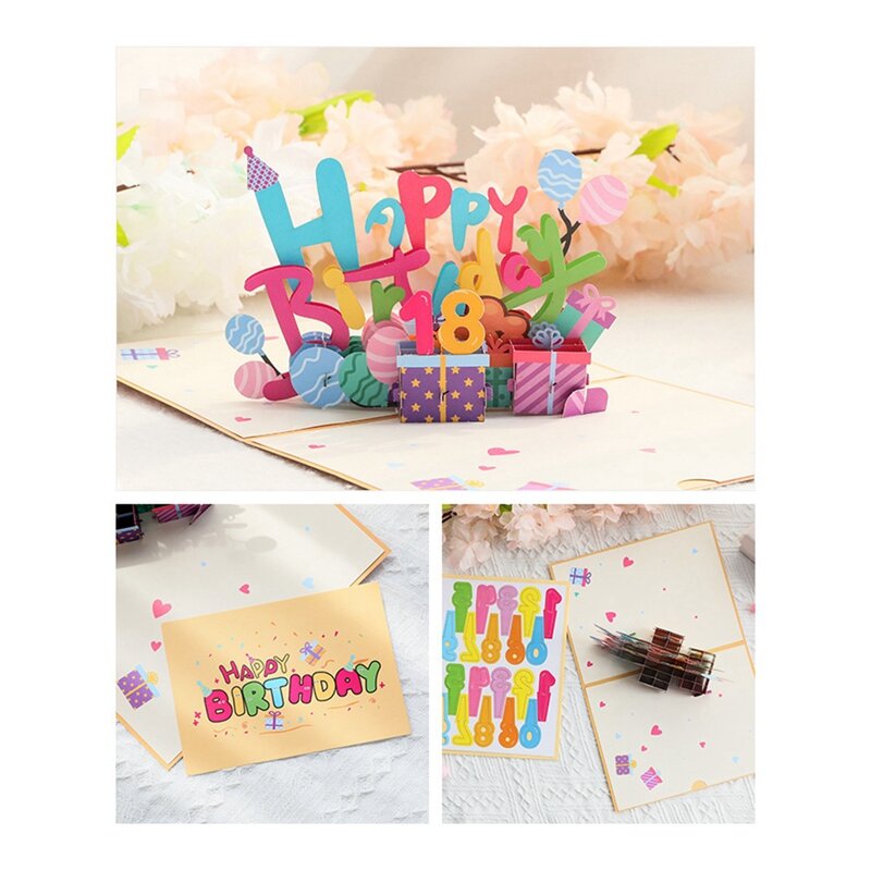 3D temático aniversário cartão, colorido Handmade Paper, Carving Bênção Gift Message, Insertable Digital Card, durável