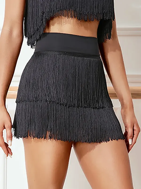 Женская Двухслойная юбка с бахромой для латиноамериканских танцев, Бальные Танцевальные Костюмы с бахромой для взрослых и женщин, костюм для выступлений