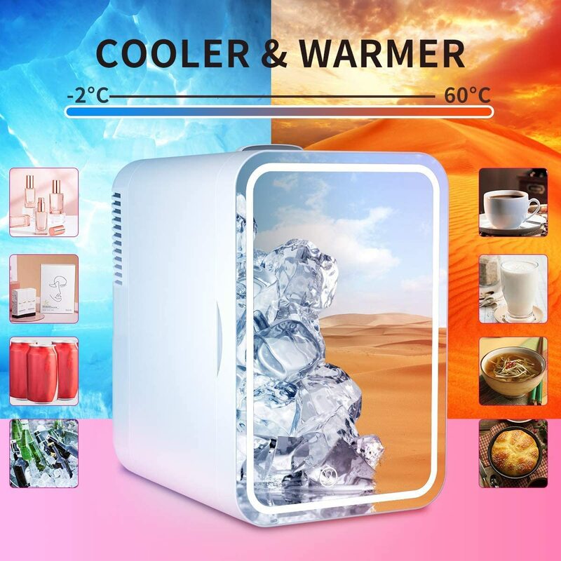 Mini frigorifero per auto 4L/8L Mini frigorifero per il trucco con specchio luminoso a LED frigorifero portatile per la conservazione della cura della pelle per uso domestico