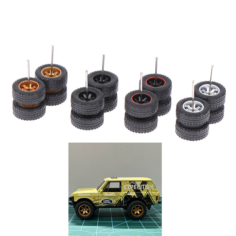 Racing Vehicle Toys for Car, Rubber Tire, Wheel Axle Model, Modified Part, 1Set, DIY, 1:64