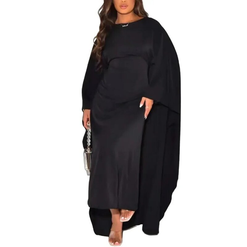 Women Dress 1pc Batwing Sleeve Casual Comfortable For Spring/Summer Long Dress Muslim Robe Oversized Polyester