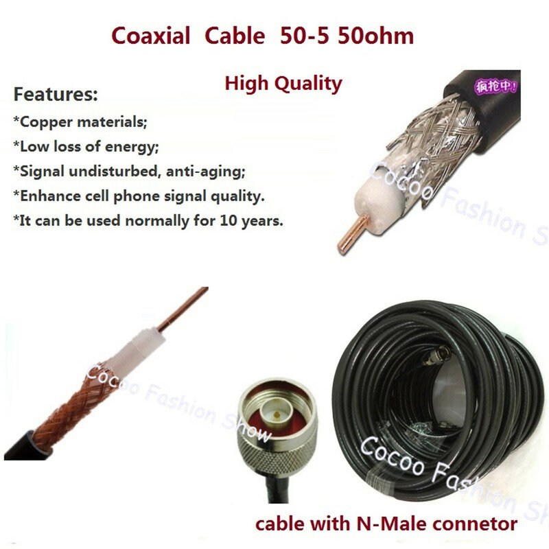 Zqmantel 50-5 Kabel Koaksial 50 Ohm 5M Untuk Penguat Sinyal Ponsel/Splitter/GSM/PHS/WLAN Kabel Proyek Cakupan Dalam Ruangan