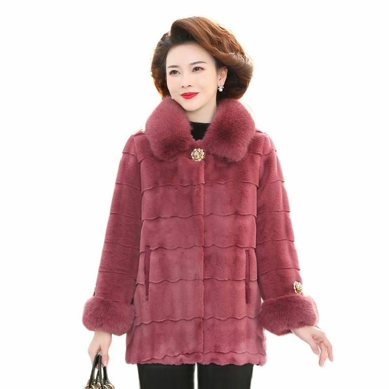 5XL cappotto di pelliccia sintetica da donna anziana di mezza età cappotto di visone danese invernale parka madre di media lunghezza giacca in pile di visone caldo spesso