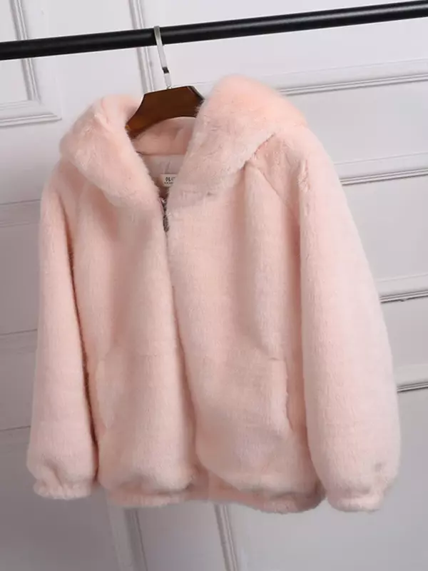 Casaco de caxemira de vison de inverno feminino, casaco quente, pelúcia solta com capuz, casaco grosso, casaco de pelúcia, casaco artificial, Z495