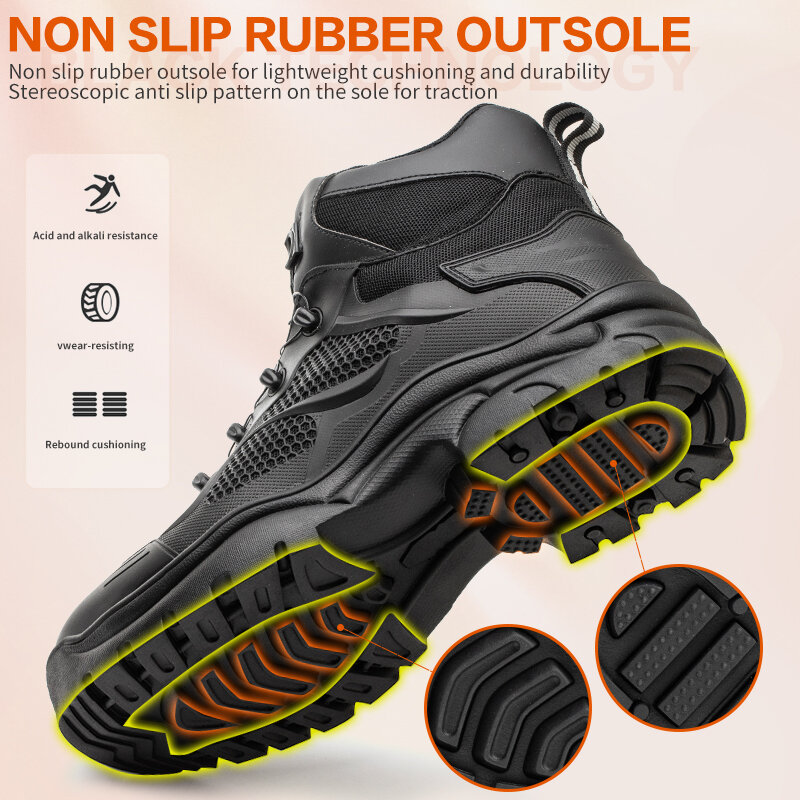 Rotary Buckle New Safety Boots Men Work Sneakers Indestructible Shoes Steel Toe Protective Anti-smash Anti-puncture Safety Shoes