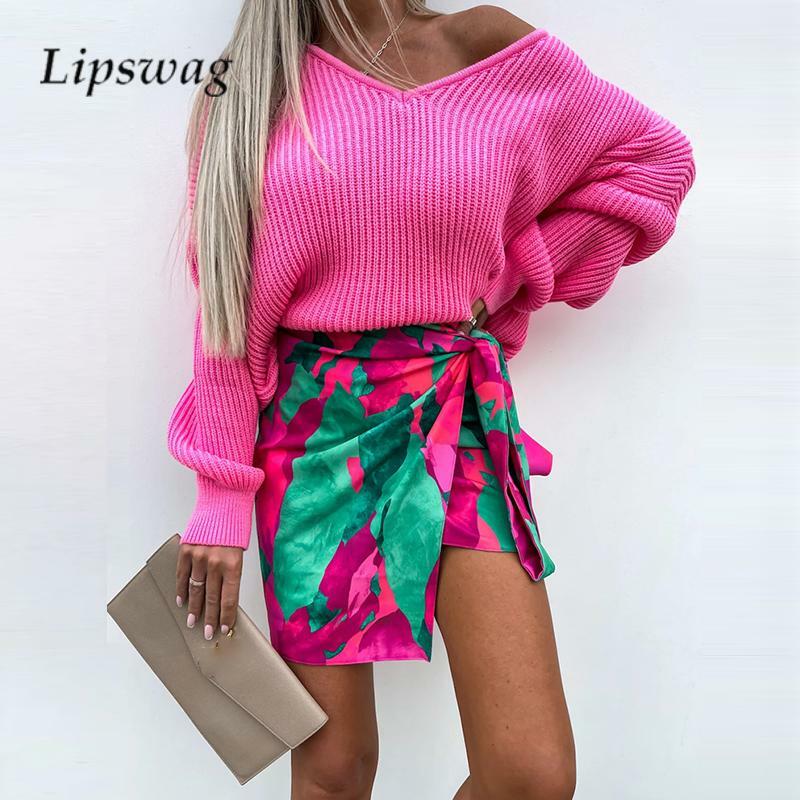 New Casual Long Sleeve Loose Tops Knitwear Autumn Winter Ladies Solid Color V Neck Sweater Lazy Style Simple Women Warm Pullover