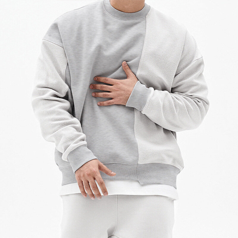 Camisola masculina de manga comprida com gola redonda, casaco esportivo casual, monocromático, marca coreana da moda, primavera e outono, 2023