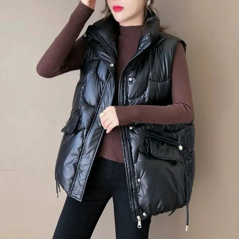 Colete preto de algodão feminino, colete casual solto, jaqueta sem mangas tamanho grande, blusa curta, outono, inverno, nova moda, 2023