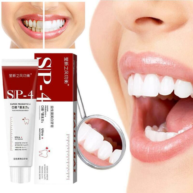 ยาสีฟันโปรไบโอติกฟันผุ120กรัม SP 4ฟันขาวช่วยทำความสะอาดฟันผุทำความสะอาดคราบจุลินทรีย์ที่กำจัดลมหายใจสดชื่นดูแลทันตกรรม