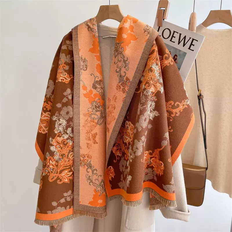 Bufanda de Cachemira de marca de lujo para mujer, manta cálida de invierno, chal grueso, Pashmina, Poncho, 2022