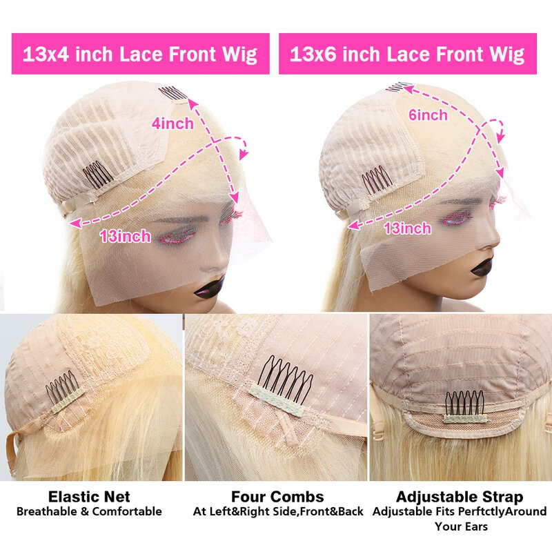 13x4 13x6 HD Transparent 613 Lace Frontal Wigs Honey Blonde Color Brazilian Remy Straight Lace Frontal Human Hair Wigs For Women