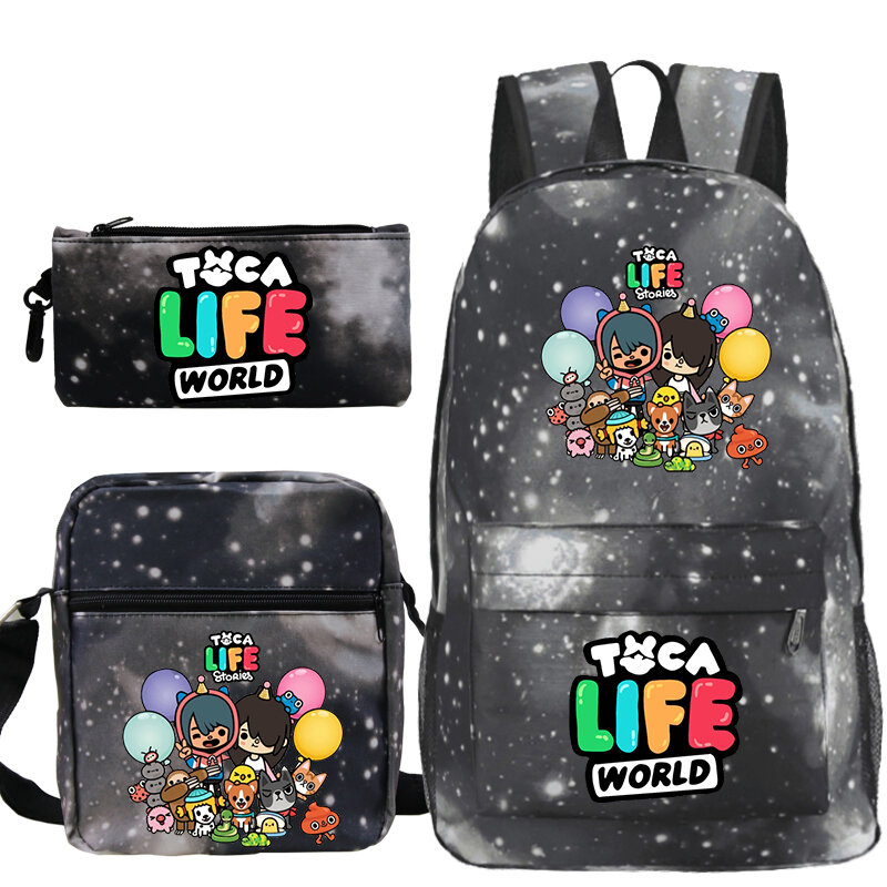 3pcs/set Toca Life World Backpack for Boys Girls Cartoon Anime Knapsack Students School Bag Mochila Toca Boca Backpack for Kids