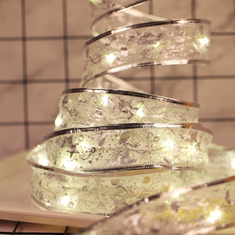 Decoração de natal luzes de fita led enfeites de árvore de natal diy laços de renda luzes da corda navidad decorações para casa ano novo 2022 mj