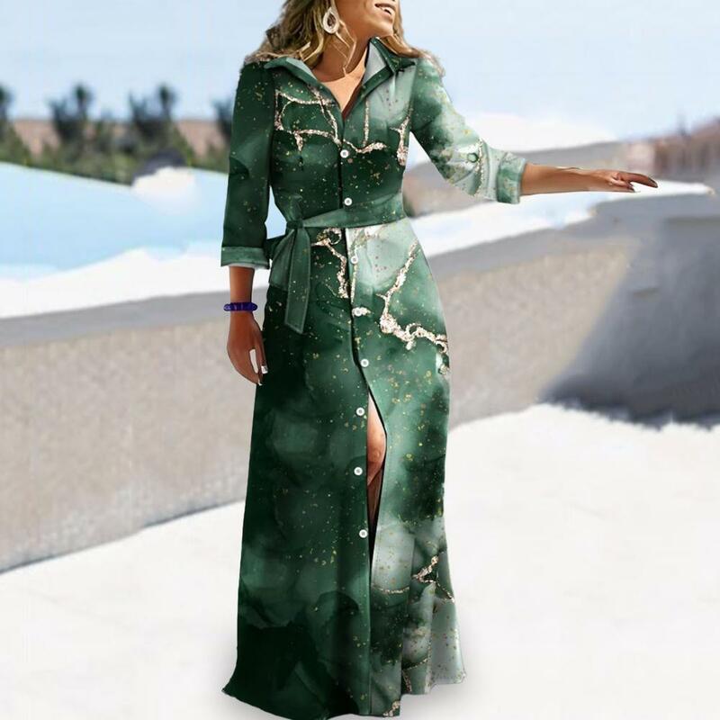 Ciasna talia sukienka sukienka Maxi z nadrukiem w paski elegancka, długa rękaw damska na imprezę bal sukienka ze sznurowaną talią wiosna/jesień moda