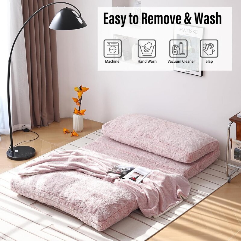 Sofá de colchão dobrável com cobertor, macio Faux Fur Sleeper, tampa lavável e removível na máquina, duplo FL, 46x91"