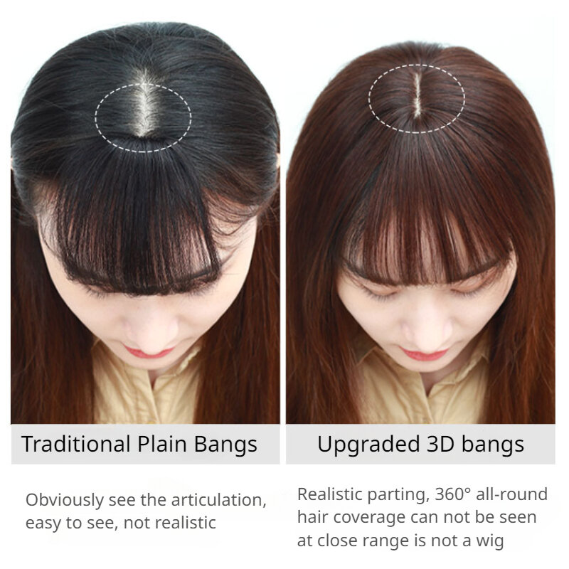 Clip-in French Bangs Medium Length Hair Extensions Female Fringe with Temples Hairpieces for Women Curved Bangs for Daily Wear