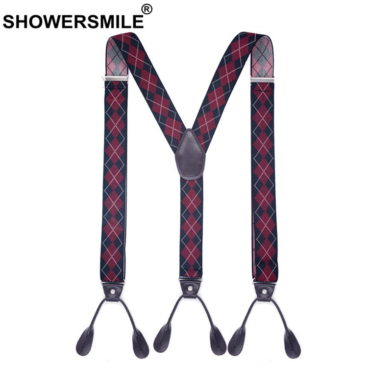 Showersmile Treo Áo Nút Y Lưng Argyle Suspender Cho Nam Vintage Cưới Thun Áo Nam Suspender Với 6 Nút Bấm 120 Cm
