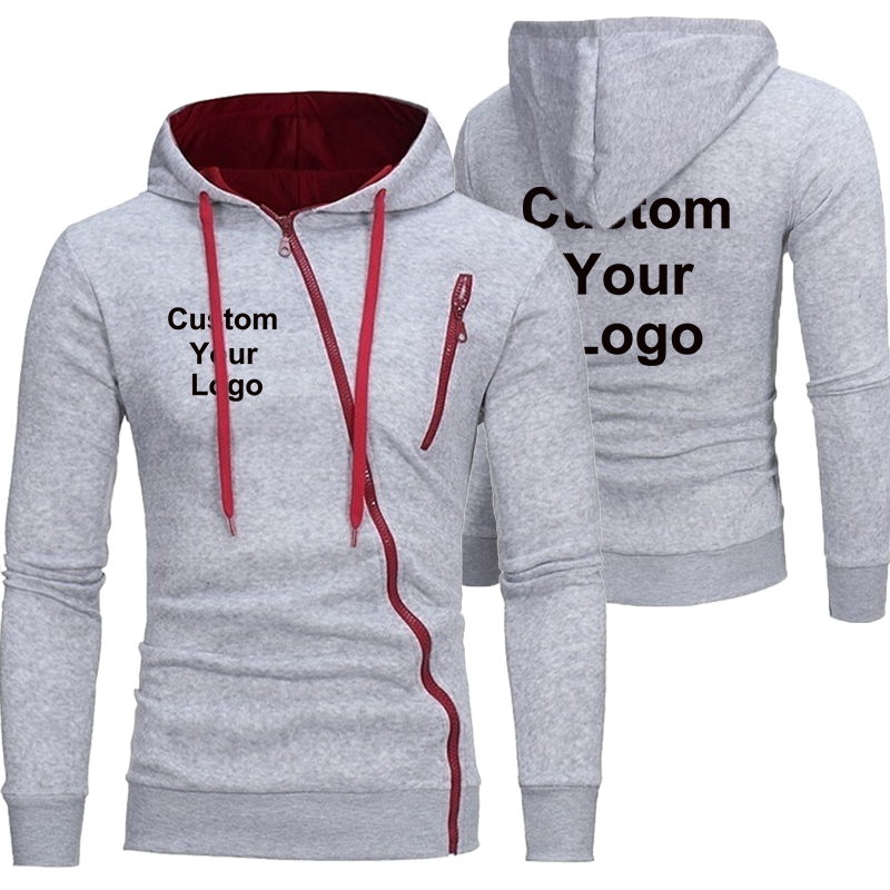 Mode Mannen Custom Uw Logo Hoodie Herfst Winter Capuchon Sweatshirt Lange Mouw Sportjas Jas