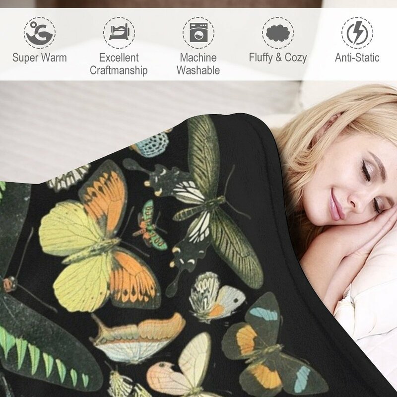 Inspirado vintage borboleta gráfico Jogue cobertor, cobertores decorativos cama, Cama Plaid, TShirt92