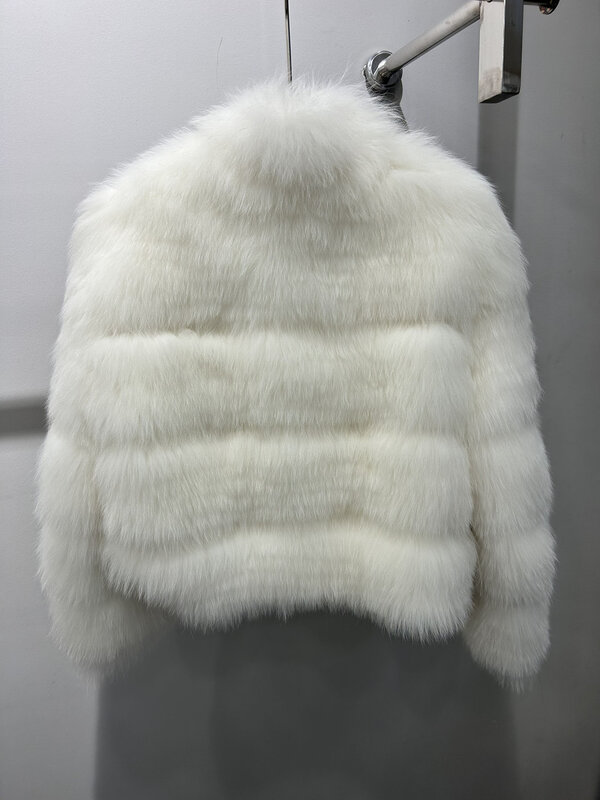 Casaco de pele de gola alta, versão curta solta, design monocromático, quente e confortável, novo, inverno, 2023, 1128