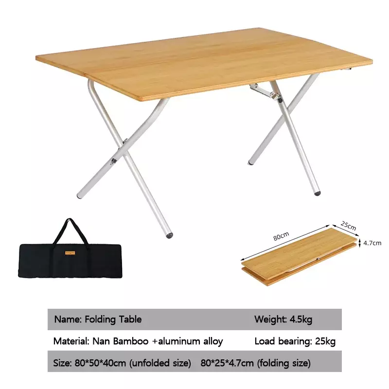 Meja lipat bambu Kemah, meja piknik portabel, Meja lipat bahan Aloi Aluminium, meja penyimpanan mudah dilipat