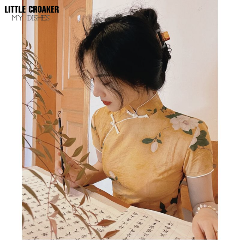 Chinesischer Stil alter Shanghai Cheong sam einfaches und elegantes Retro-Temperament junger Frühling verbesserte High-End-Qipao-Kleid
