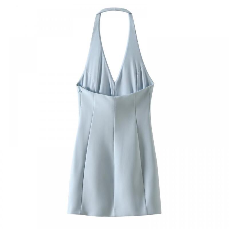 Женское облегающее короткое платье с открытыми плечами, облегающее мини-платье с лямкой на шее для женщин, летние сексуальные платья с открытой спиной, 2024
